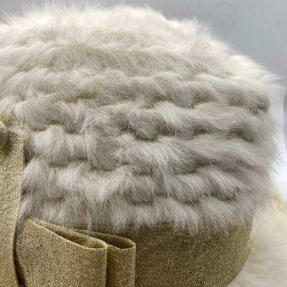 Vintage Sue Lee by Irving Faux Fur Hat Gold Bow Made in France 1960s Glam main image 6